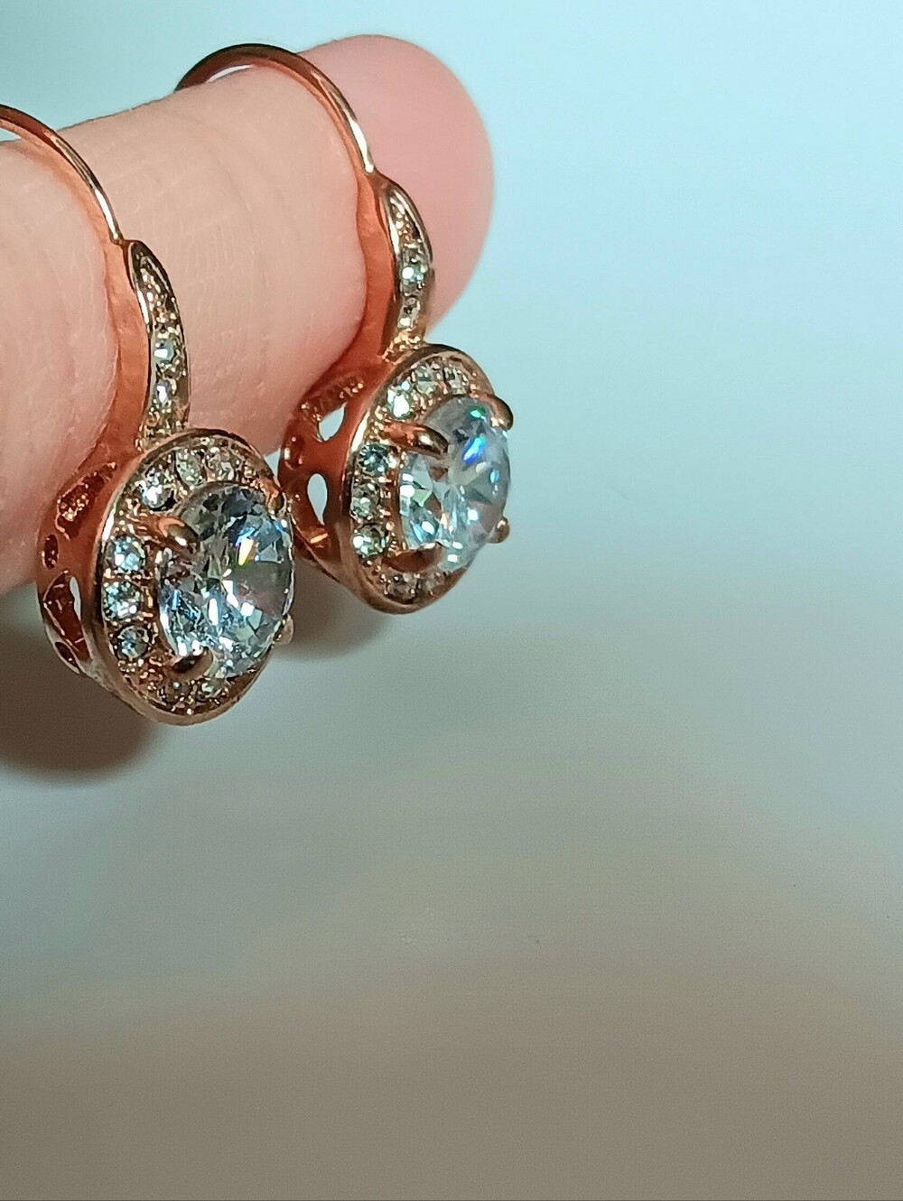 Rose Gold Halo Crystal Drop Earrings - Brand - Picture 3 of 4